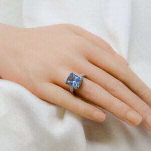 Sterling Silver Rectangle Blue CZ Ring size 4.5